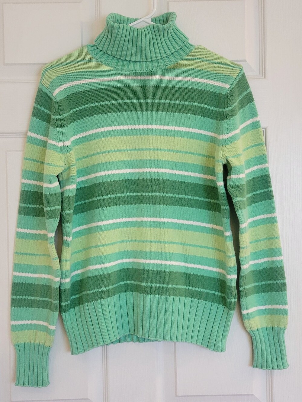 Vintage 2000s GAP Green Striped Chunky Turtleneck Sweater